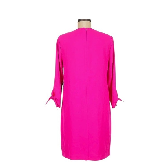CeCe Hot Pink Shift Dress ¾ Sleeve Tie Round Neck Knee Length Size 10 - Picture 3 of 14